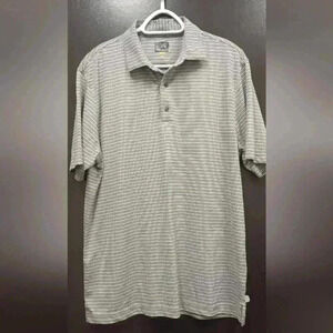 Greg Norman  Polo Golf Shirt Mens Large Grey Black Stripe Sportswear